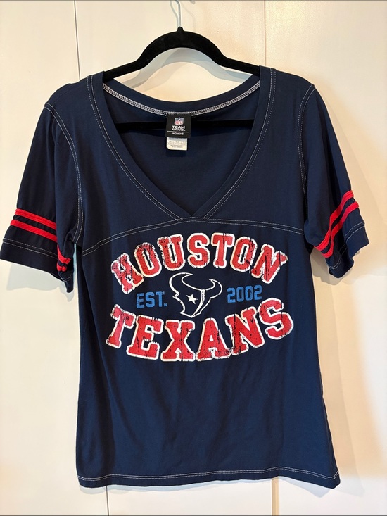 NFL Tops - NFL Houston Texans Navy Short Sleeve V-Neck Tee with Red Accents